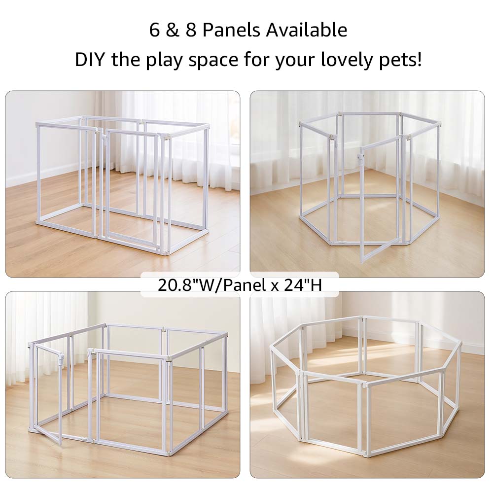 Unipaws Clear Acrylic Transparent Dog Playpen, 125” Extra Wide 6 Panels Freestanding Walk Through Dog Gate