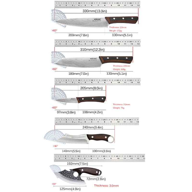 6PCS Stainless Steel Professional Utility Knife Multipurpose Knife Handmade Forged Chef Knife Kitchen Cutting Boards Set Chopping Cutting Board Household Cooking Tool Boning Knife Meat Cleaver High