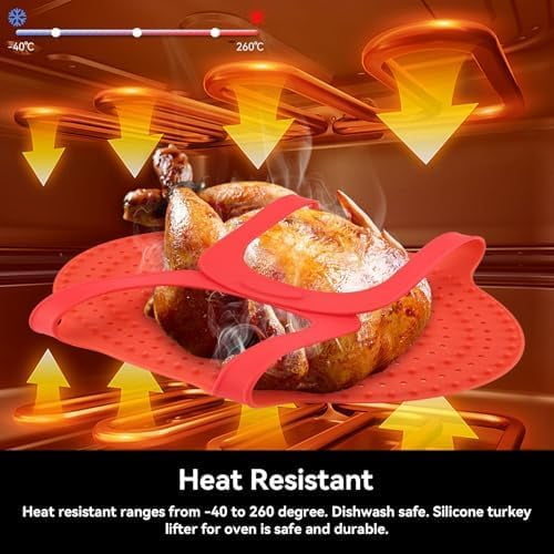 a Silicone Turkey Lifter, Non Stick Turkey Lifter, Turkey Roasting Sling Oven Baking Mat for Home Cooking (Red)