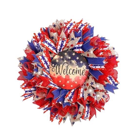 Patriotic 4th of July Wreath for Front Door Red White Blue Independence Day Memorial Day Summer Farmhouse Wall Door Decoration(A,One Size)