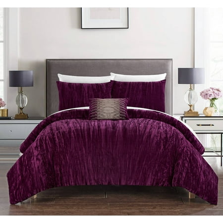 Plum Comforter Set - Chic Home Kerk 8 Piece Comforter Set Crinkle Crushed Velvet Bed in a Bag