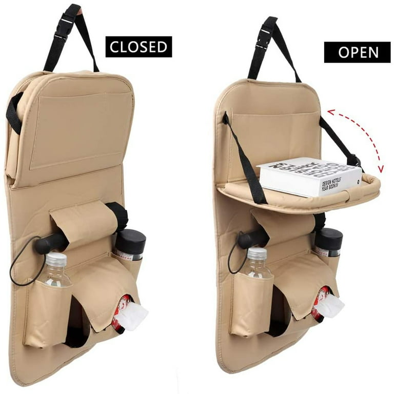 CARMATE Universal PU Leather Auto Car Seat Back Organizer with Foldable  Dining Table Tray, Multi pocket Storage Tablet, Bottle and Tissue Paper  Holder
