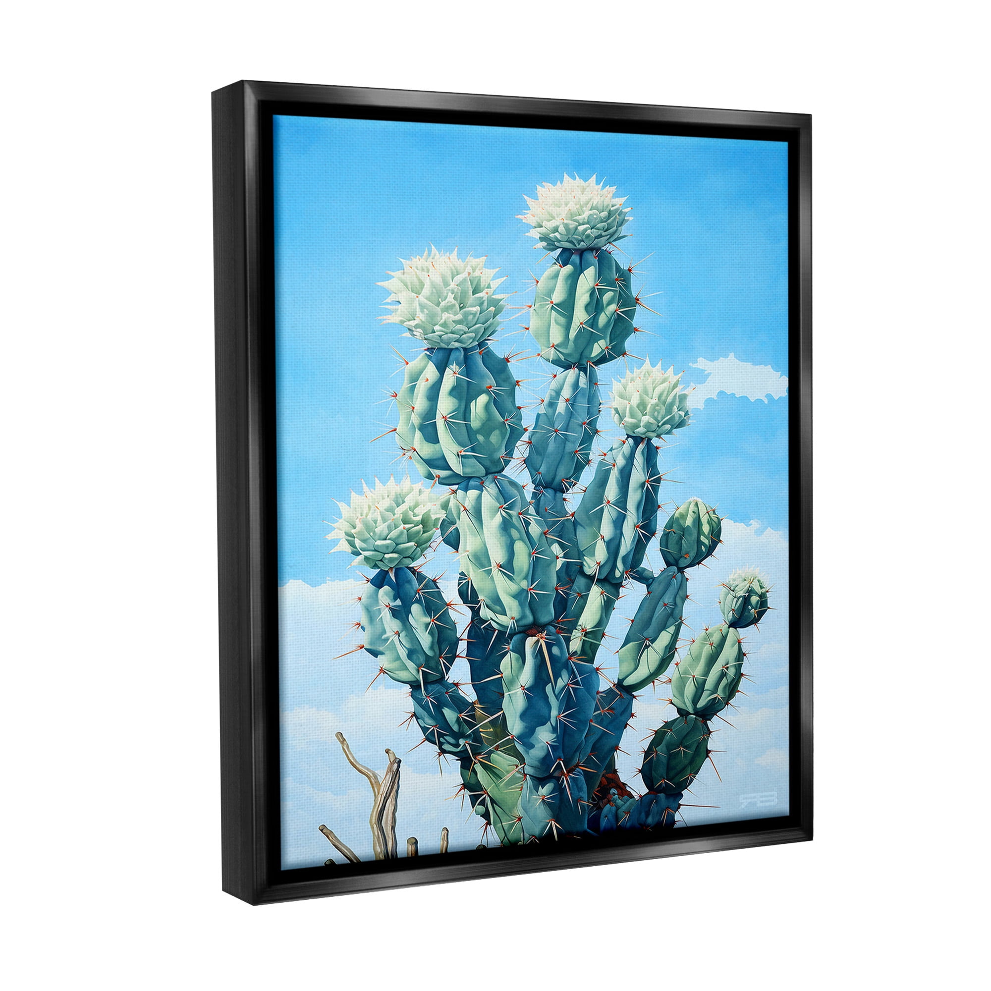Stupell Industries Cactus & Cloudy Sky Botanical & Floral Painting Black Floater Framed Canvas Art Print Wall Art, 17 x 21