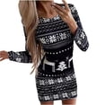 thumbnail image 2 of BLTIBY Christmas Sweatshirt Dress for Women 2024 Xmas Print Autumn Winter Round Neck Casual Soft Long Sleeve Fashion Pullover Dresses Outfit Trendy Black XL, 2 of 6