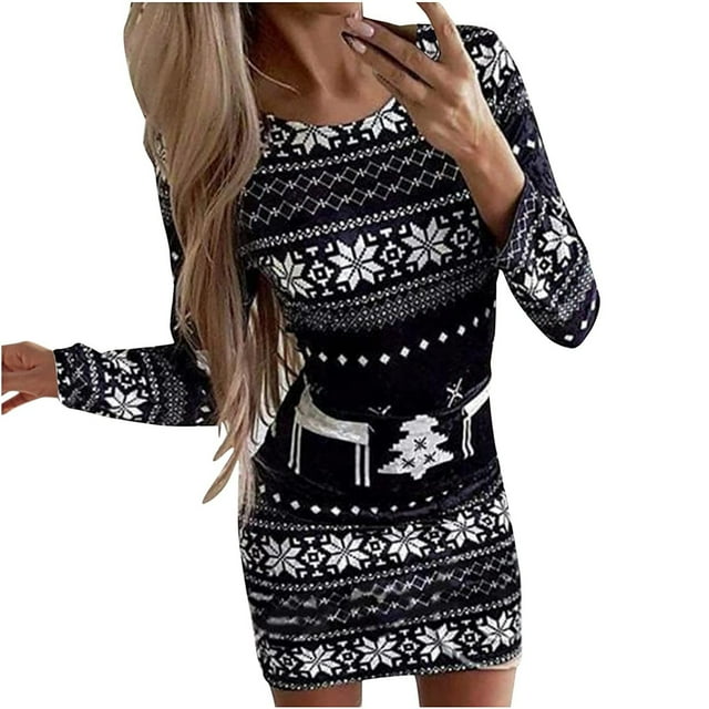 Womens Christmas Dress Long Sleeve Vintage Christmas Dress Ugly Sweater
