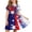E087-Multicolor, variant on Girls' Independence Day Round Neck Dress, Summer Fashion Print Short Sleeve Pleated Casual Soft Dress