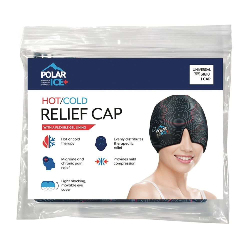 Brownmed Polar Ice - Hot/Cold Relief Cap with Soft Gel Lining & Movable Eye Cover – 360 Degrees Therapy for Migraine, Headache, Stress Relief