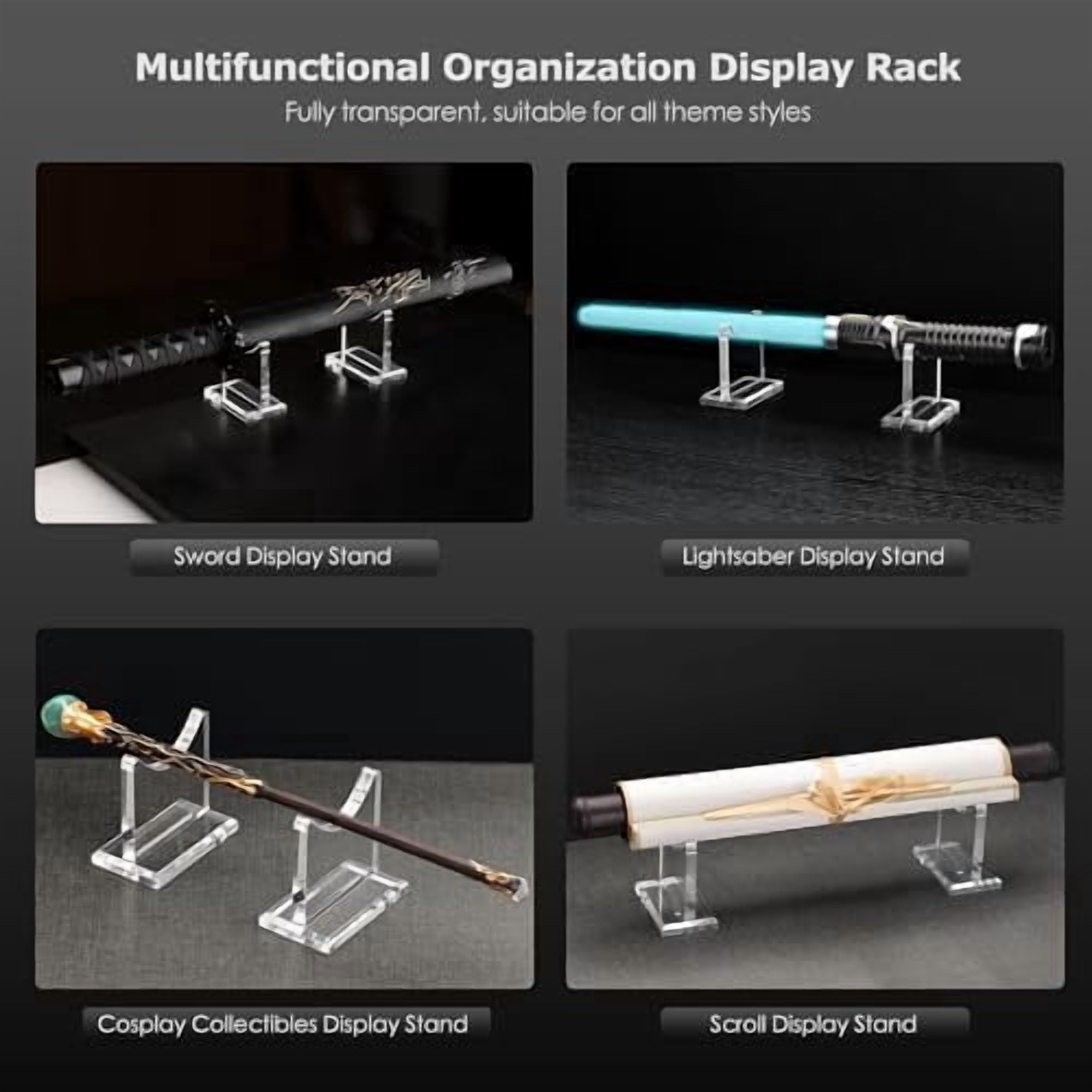 RibRave Acrylic Weapon Lightsaber Display Holder,Clear Desk Adjustable Wand Stand for Most Samurai Sword Tanto Rapier Light Saber Katana Wakizashi Genji Rack Horizontal Exhibition (2PCS)
