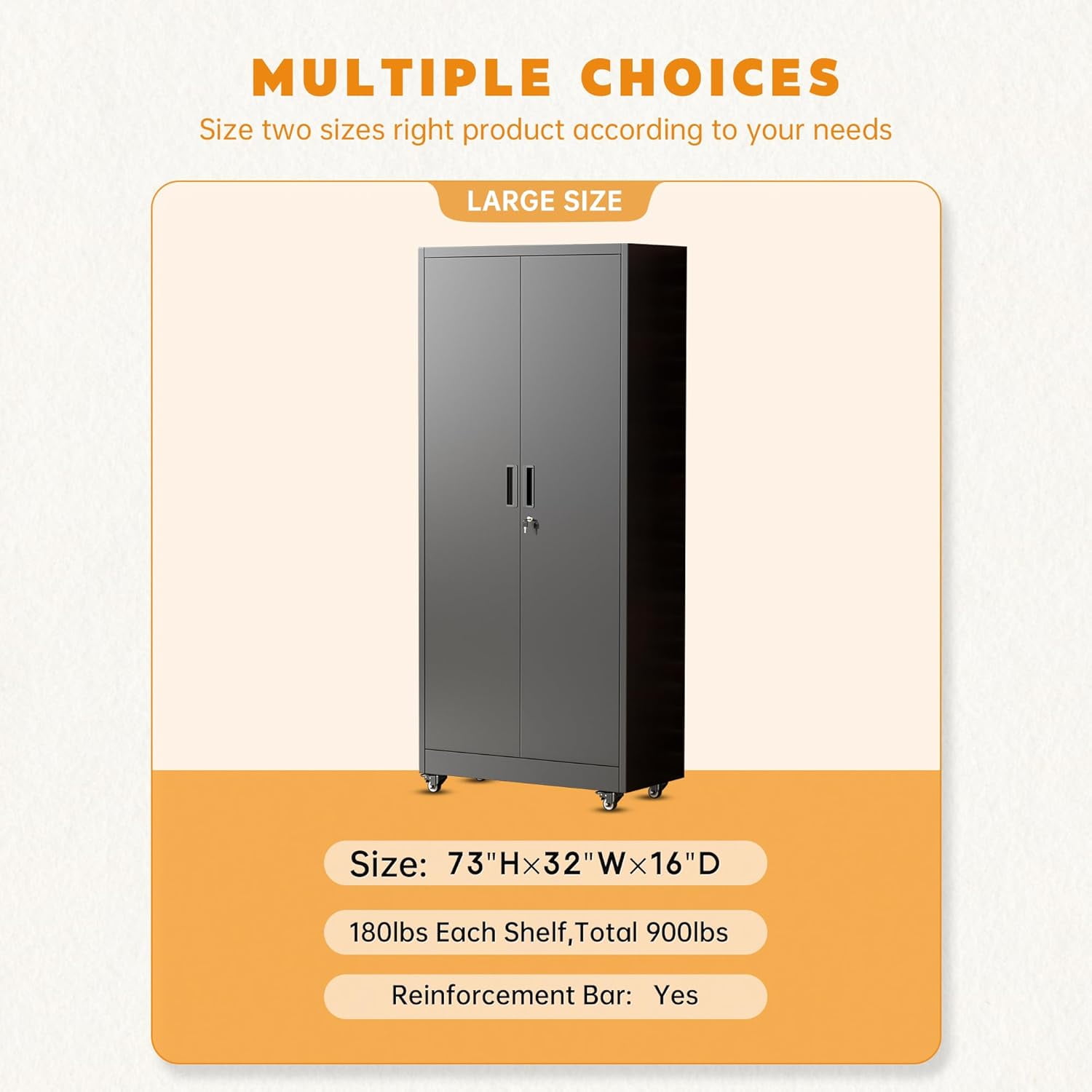 SUNCROWN 73" Storage Cabinet with Wheels,BlackMetal Rolling Garage Cabinet with Locking Doors and 4 Adjustable Shelves for Home,Kitchen,Office,Warehouse(32" W x 16" D)