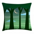 thumbnail image 1 of Garden Mist Throw Pillow Cushion Cover, Dreamy Forest Trees at Night Sky with Crescent Moon Cloud and Stars, Decorative Square Accent Pillow Case, 18" X 18", Dark Green Multicolor, by Ambesonne, 1 of 2