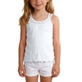 thumbnail image 3 of WAVSUF Girls Cami Tank Tops Crew Neck Sleeveless Ruffle Hem Kids Summer Casual Daily Underwear White Size 6, 3 of 9