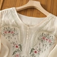 thumbnail image 3 of Holzkary Embroidered Tops for Women Embroidered Tops Cotton Linen Shirts Ethnic Style Tee 3/4 Sleeve V Neck Tshirt Summer Boho Tops Casual Half Sleeve Blouses Floral Shirt Vacation Clothes Beige 4Xl, 3 of 7