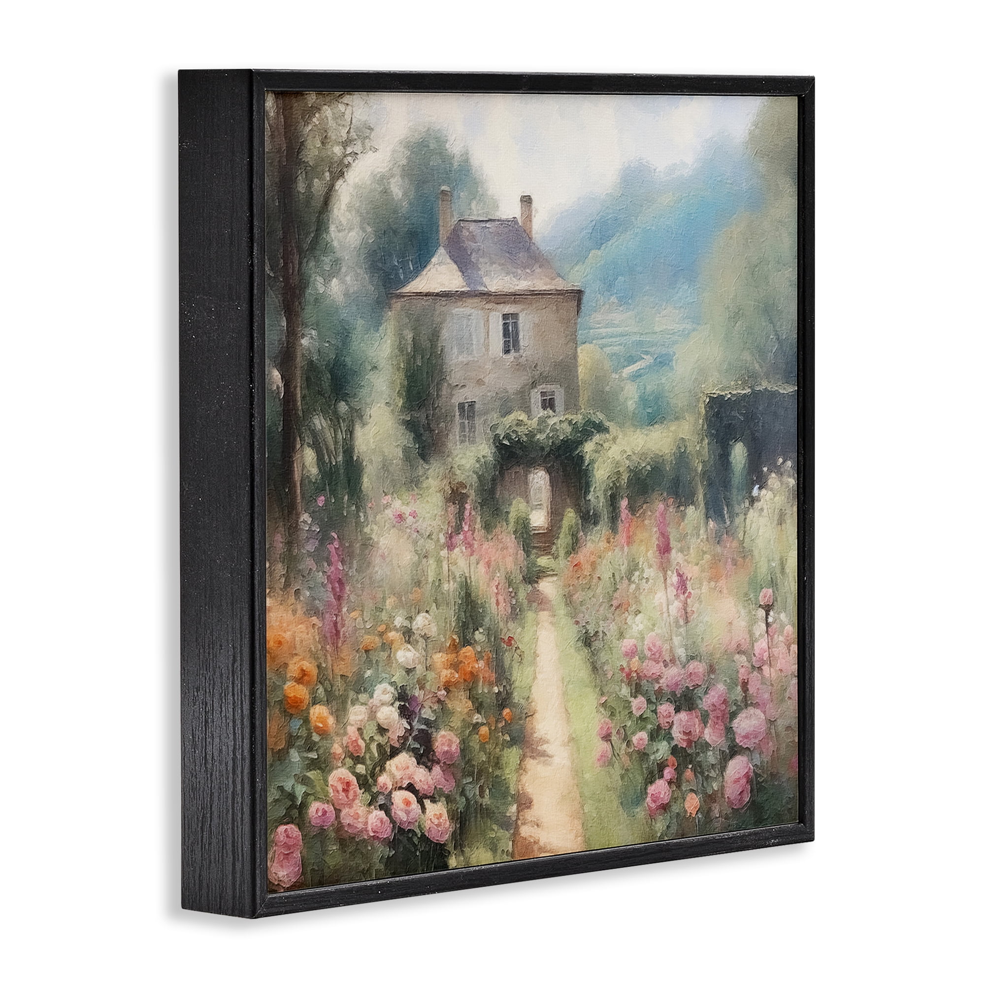 Stupell Industries Blooming Cottage Path Landscape Painting Black Framed Art Print Wall Art, 24 x 24