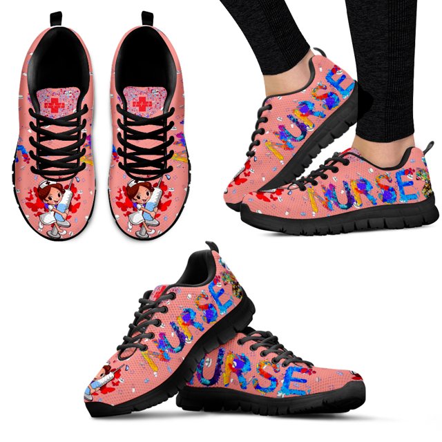Zapatillas deportivas con estampado de enfermera de dibujos animados para mujer, zapatos planos transpirables con cordones y cómodas