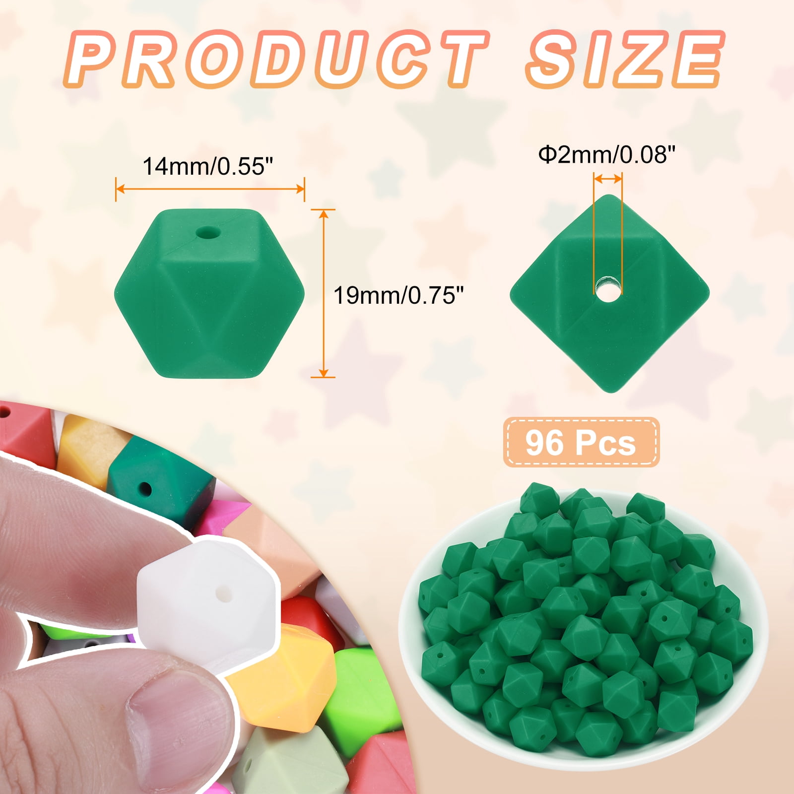 96Pcs Silicone Beads 14mm Hexagon Rubber Focal Beads Bulk for Pens Keychain Bracelet Necklace DIY Crafts Making, Christmas Green