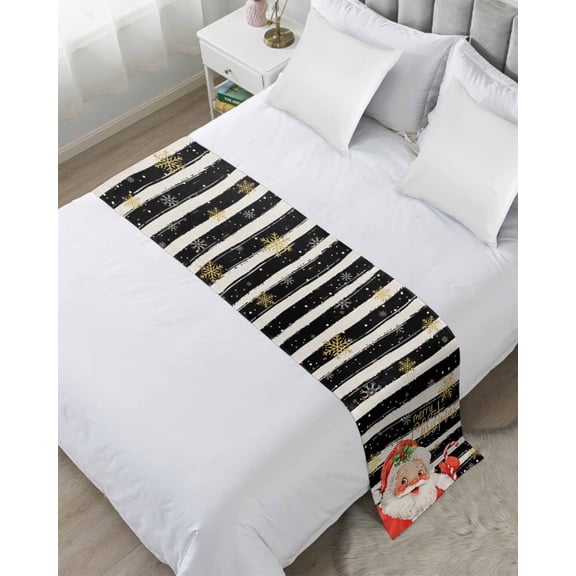 Bed Runner for Twin Size, Red Striped Christmas Decorative Scarf Throws for Foot of Bed, Santa Xmas Snowflake Farmhouse Luxury Bedding Protector Slipcover Bedrunners for Hotel/Home, 71 x 20 Inch