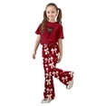 thumbnail image 3 of Gaexia Athletic Outfits for Girls,Valentine's Day Girls Outfit Cute Bow Heart Print Short Sleeve Top With Flare Leg Pants Toddler Two Piece Matching Fashion Clothes,9-10 Years, 3 of 6