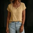 thumbnail image 4 of cocolona Linen Tops for Women Summer Solid Color V Neck Short Sleeve Shirts Dressy Casual Blouses, 4 of 6