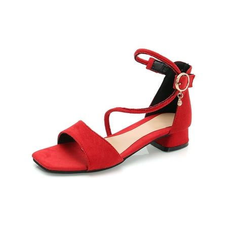 

SIMANLAN Child Fashion Buckles Beach Sandals Vacations Breathable Pumps Girls Chunky Heels Dress Sandal