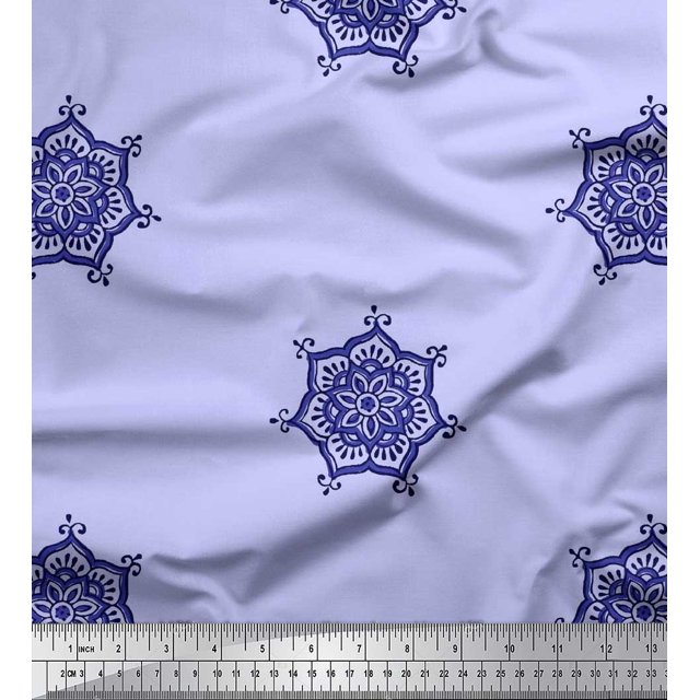 Soimoi Cotton Voile Fabric Floral Mandala Block Print Sewing Fabric Yard 42 Inch Wide