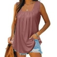 thumbnail image 2 of Yubnlvae Women's Square Neck Pleated Tank Top - Flowy Summer Camisole with Curved Hem, Loose Fit Cotton Tee (S-5XL, 12 Colors） (Rose Gold | S), 2 of 9