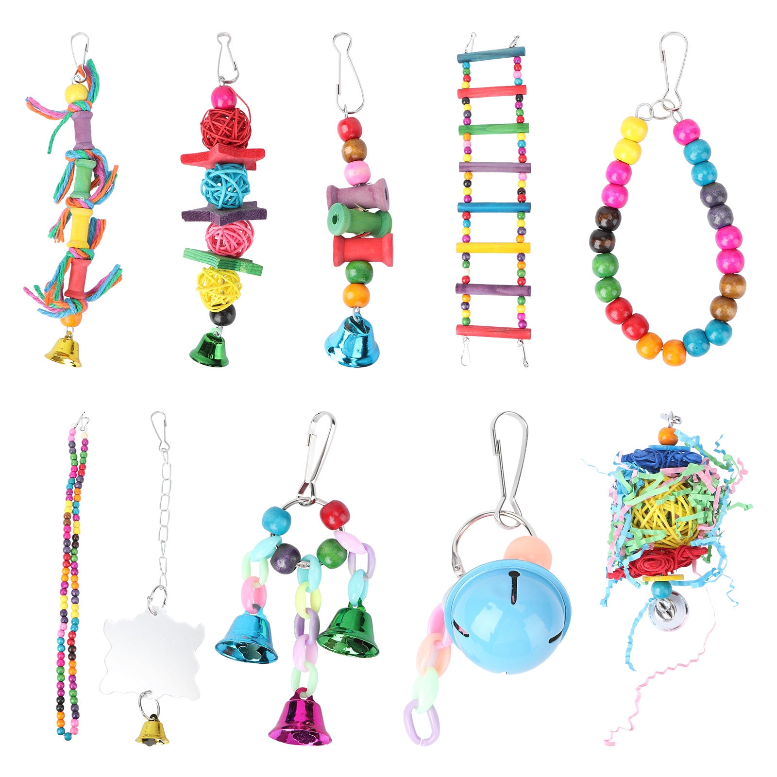 TEHAUX Bird Cage Accessories Ladder Pendant Shape Interactive Play Toy for Parakeet 10-Piece Set