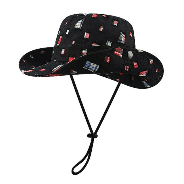 Women Cowgirl Hat Ripped Patch Vintage Individual Windproof Fixed Strap Curled Edge Color Matching Breathable Mountaineering Cap