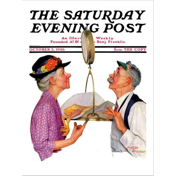 Art.com Tipping the Scales, Saturday Evening Post Cover, October 3,1936 Stretched Canvas Print Wall Art by Leslie Thrasher, 12" x 16"