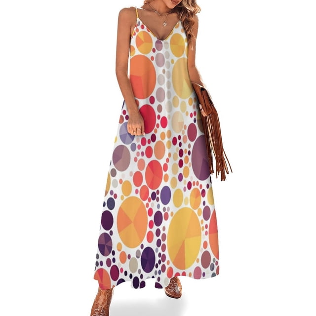 Nuevos colores de otoño naranja musgo verde marrón círculos geométricos Vestido sin mangas Vestido de hada Vestido de fiesta Vestidos de moda para mujer