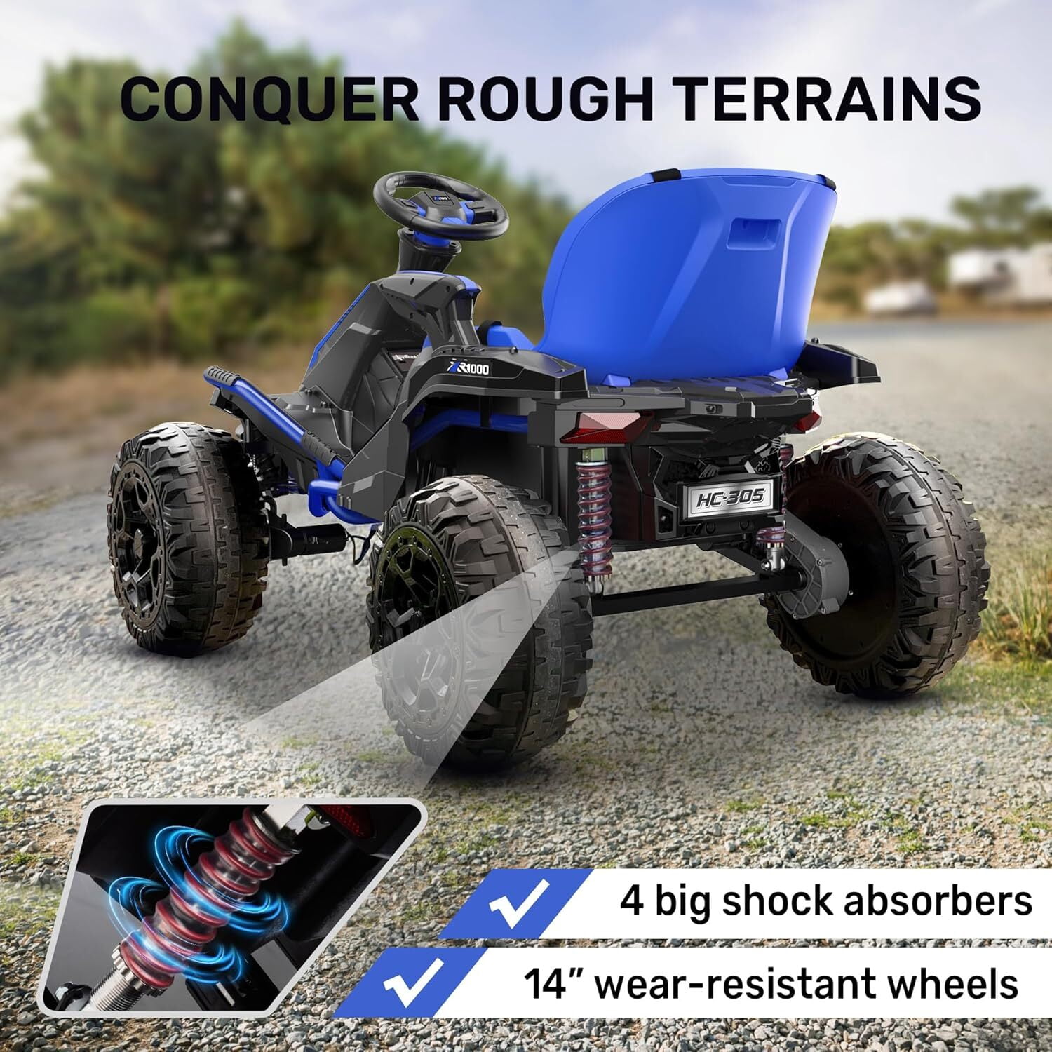 TOKTOO 24V Ride On Car for Big Kids, 4x200W Motors Kids ATV with Remote Control, Suspension, Music & LED Lights, Ride On Toys for Big Kids Ages 3-12, Blue