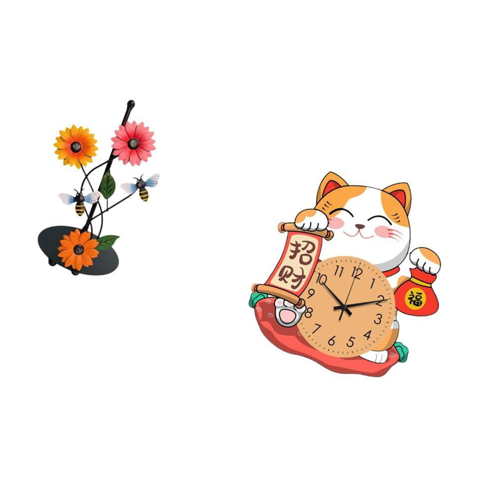 Fiocias Toilet Paper Holder Paper Towel Holder Wall Clock Silent Cat Wall Clock Iron Construction Artistic Gift Suitable for Kitchen Bedroom Living Room Offic