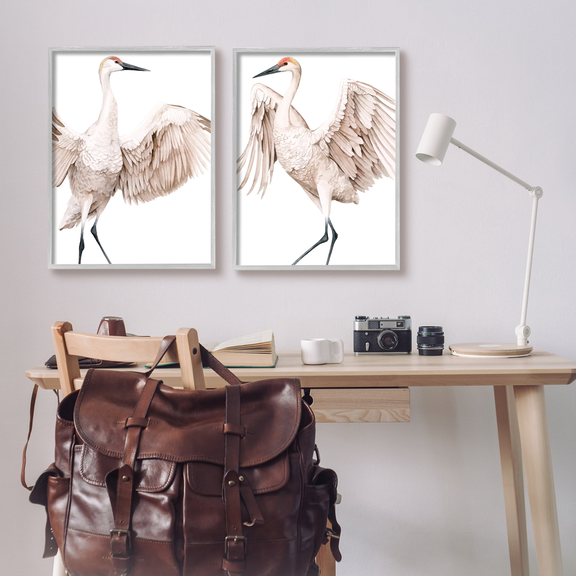 Stupell Industries Simple White Crane Birds Standing Open Wings Illustration, 24 x 30, Design by Grace Popp