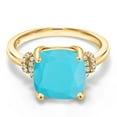 thumbnail image 3 of Gem Stone King 3.29 Ct Cushion Green Turquoise 18K Yellow Gold Plated Silver Ring, 3 of 5