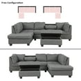 thumbnail image 3 of Reversible Sectional Sofa with Chaise Lounge, Modern L-shaped Linen Sofa with Storage Ottoman and Cup Holder, Rivet Trim Upholstered Living Room Sofa with Removable Back Cushion, Gray, 3 of 7