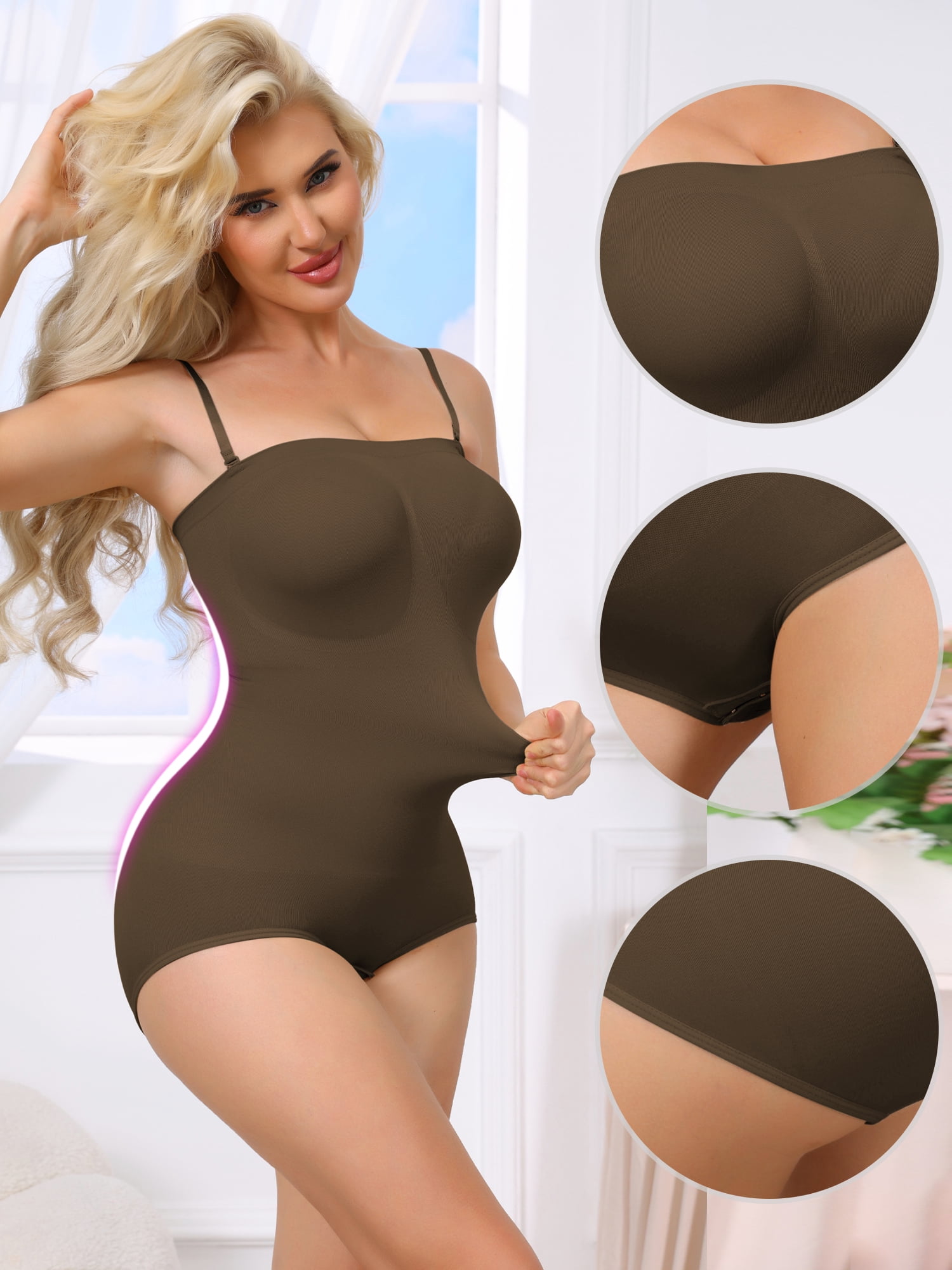 DARING DIVA Women's Strapless Leotard Tube Top Thong Bodyshaper XL Brown