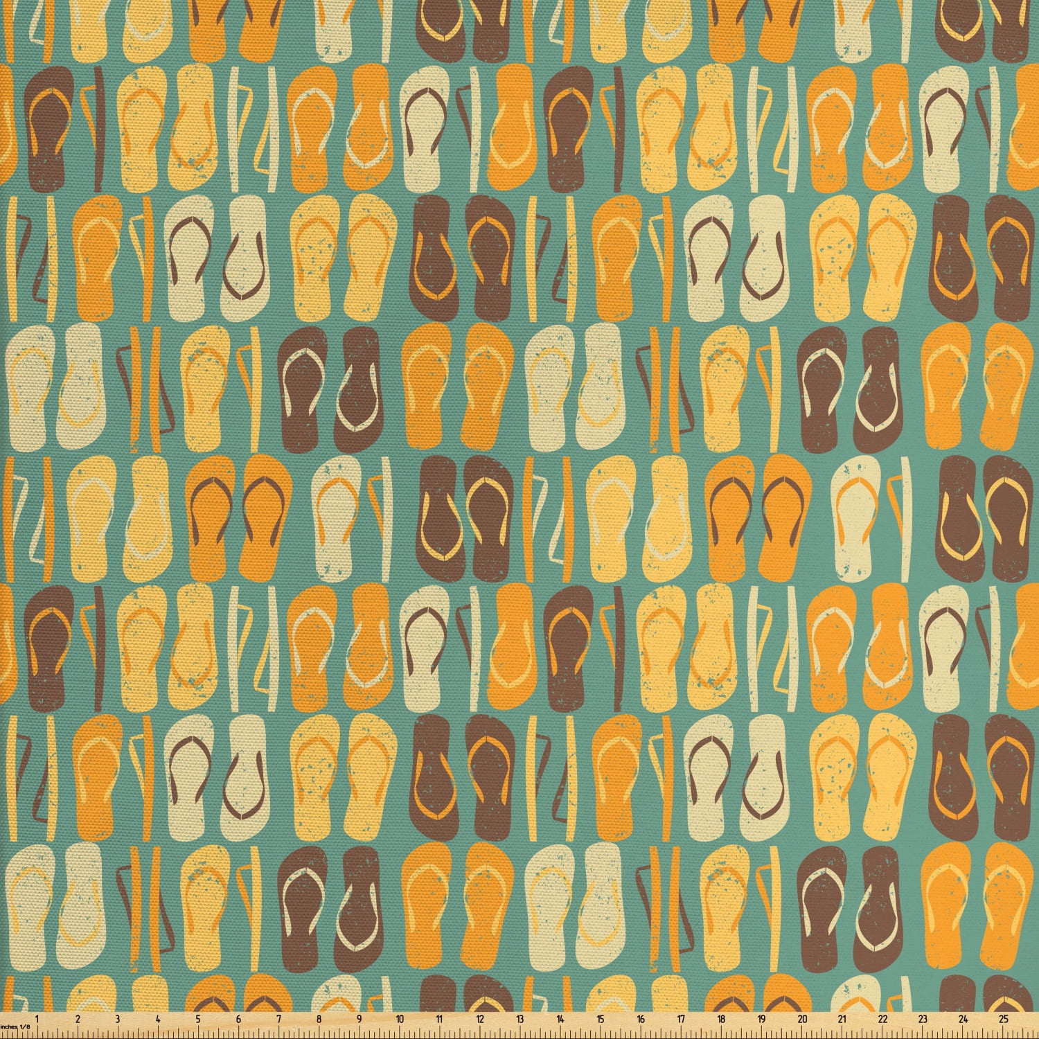 Beach Fabric by The Yard, Weathered Looking Pattern with Flip Flops