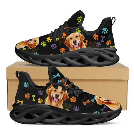 Lovely Golden Retriever Pattern Dog Paw Print Lightweight Lace-up Shoes Mesh Breathable Outdoor Sneakers