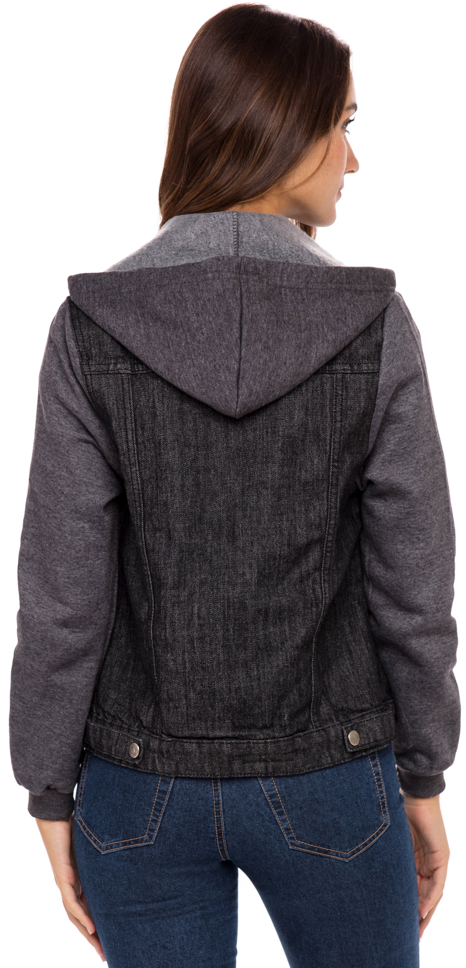 SKYLINEWEARS Women Hooded Denim Jacket Long Sleeve Layered Drawstring  Hoodie Washed Jean Jacket at  Women's Coats Shop
