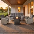 thumbnail image 2 of PARKWELL Patio Furniture Set with Propane Fire Pit Table, 5-Piece Outdoor Sectional Conversation Set, Gray PE Rattan Patio Sofa with Swivel Chairs for Patio Backyard Porch Deck, Gray, 2 of 14