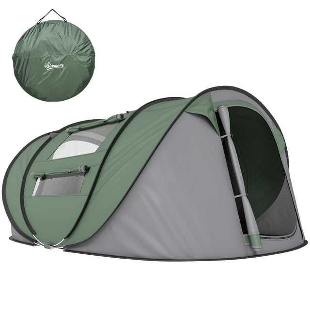 Outsunny 4 Person Camping Tent Automatic Pop Up Tent with Carry Bag Doors