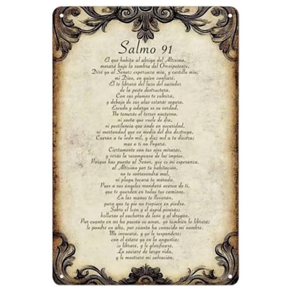 Spanish Psalm 91 Iron Sign, Vintage Rustic Christian Wall Decor, Available in 15x20, 20x30, 30x40 cm, Inspirational Religious Art