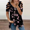 thumbnail image 2 of Elegante blusa estampada con cuello en V para mujer, camiseta suelta de manga corta con cremallera OAVQHLG3B Store  lin121212, 2 of 4