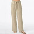 thumbnail image 2 of qolati Cotton Linen Wide Leg Pants for Women Casual Elastic High Waisted Comfy Trousers 2023 Summer Straight Leg Long Lounge Pant, 2 of 6