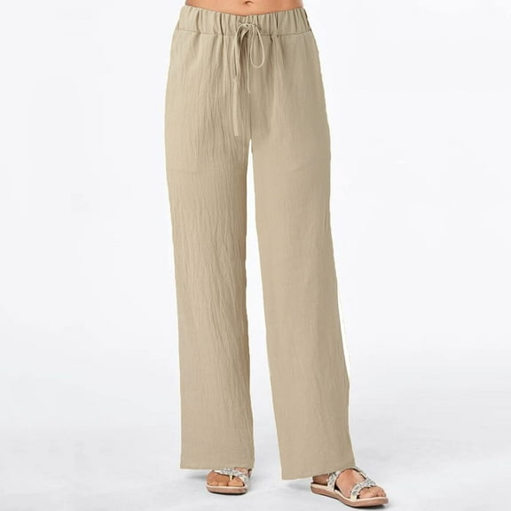Aloohaidyvio Women's Casual Loose Elastic Waist Comfy Trousers Pockets Cotton Linen Pants