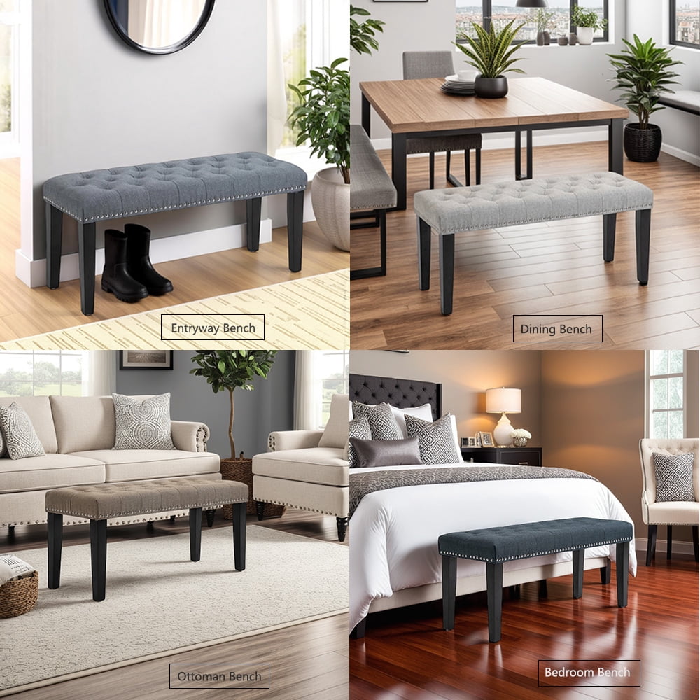 Abble 38" Wide Upholstered Entryway Bench, End of Bed Bench, Ottoman Bench - Gray