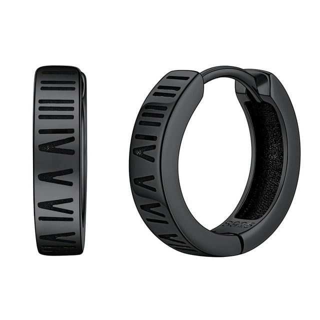 Silvora Hombres Pendientes De Aro Negro con Números Romanos Pequeños Pendientes Huggie De Plata De Ley Hip Hop Joyería Regalo Navidad Día Del Padre