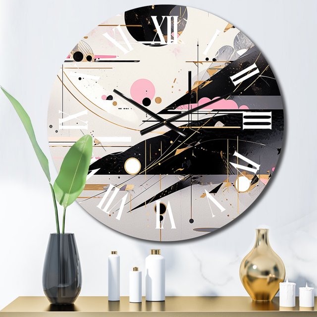 Designart "Bold Stripes Pink Black Fusion" Cubism Oversized Wall Clock