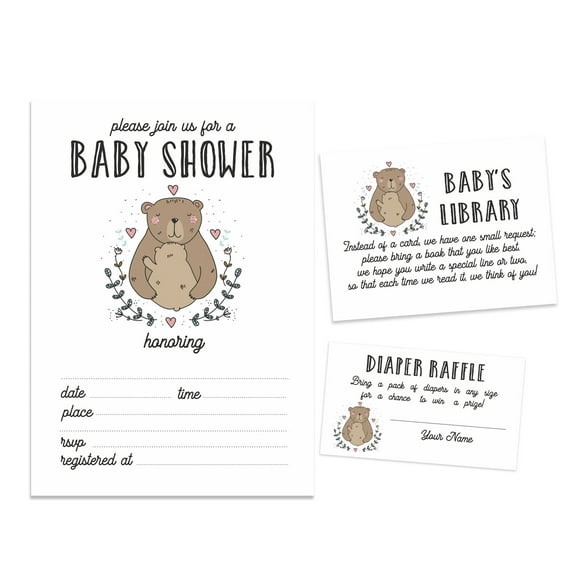 Inkdotpot Set Of 30Bear Jungle Animals Baby Shower Invitations-Diaper Raffle Tickets And Baby Shower Book Request Cards Invites Its A Boy Its A Girl