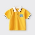 thumbnail image 2 of XUELUO Toddler Boys Athletic Shirts Summer Solid Color Cartoon Lapel Button Down Short Sleeve Casual Comfortable Soft T Shirts Holiday Wear,Yellow,2-3 Years, 2 of 4