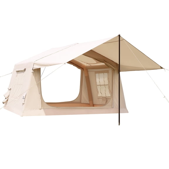 KFFKFF Inflatable Camping Tent for 2-4 People with Hand Pump, Ideal for Outdoor Glamping, Durable Waterproof 420D Oxford Fabric, Quick Setup Air Tent with Skylight, Canopy, Stove Jack